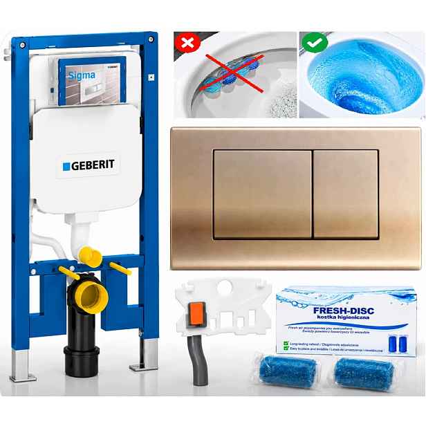 Rám pro Wc Geberit Duofix Slim 8 cm UP720 tlačítko A5 zlatý Fresh-disc