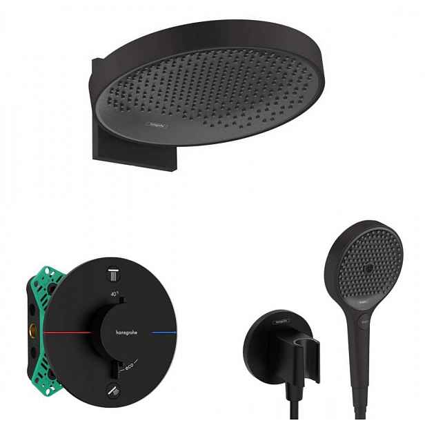 Hansgrohe - Sprchový set s termostatem pod omítku, s tělesem, průměr 36 cm, 3 proudy, matná černá SANI21HHH410