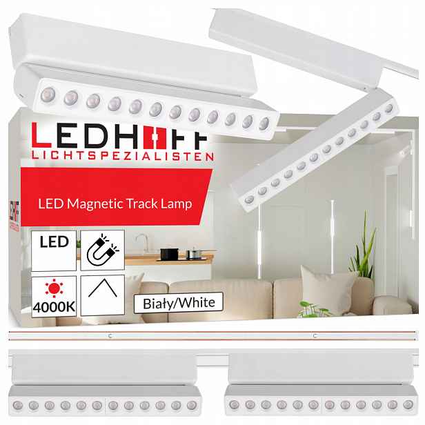 Magnetické kolejnicové osvětlení Szyna bílá 1 m 2x Led reflektorová lampa Spot
