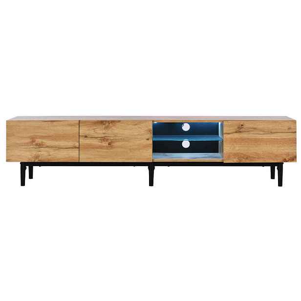 Modenvie NÍZKÁ komoda z MDF, 175/31/41 cm, světlý dub/černá, s LED osvětlením ovládaným aplikací