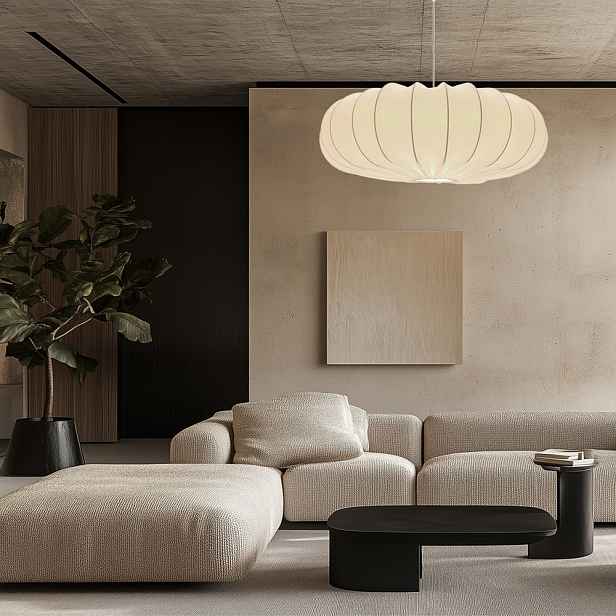 Skandinávská závěsná lampa CAFEE' - s krémovým latte stínidlem 66 cm - moderní stropní osvětlení do obývacího pokoje a jídelny E27