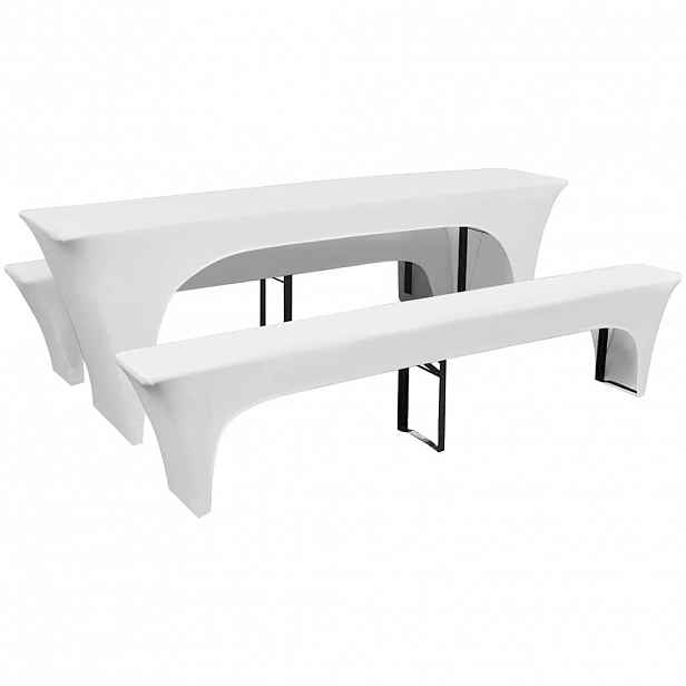 vidaXL 3 strečové bílé povlaky na pivní stůl a lavice 220 x 50 x 80 cm
