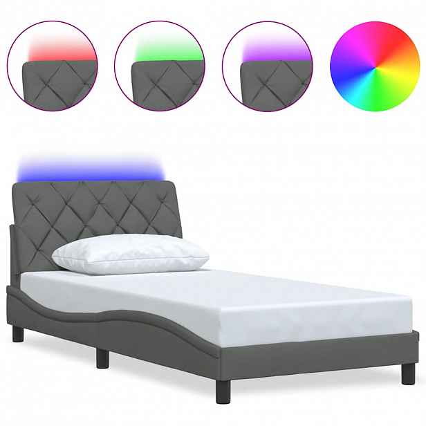 vidaXL Rám postele s LED bez matrace Tmavě šedá 100x200 cm Látka
