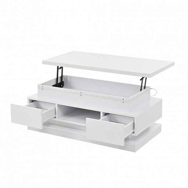 FLIEKS KONFERENČNÍSTOLEK 100x50cm Bílý LED Zvedací Zásuvky
