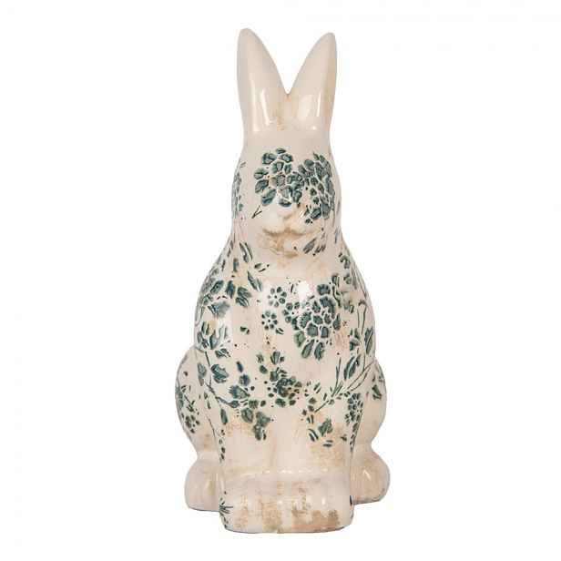 Keramická dekorace králík se zelenými květy Tien French M - 13*10*21 cm Clayre & Eef