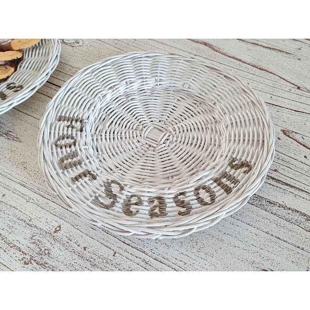 Rustikální kulatý podnos Hampton White Rattan Four Seasons