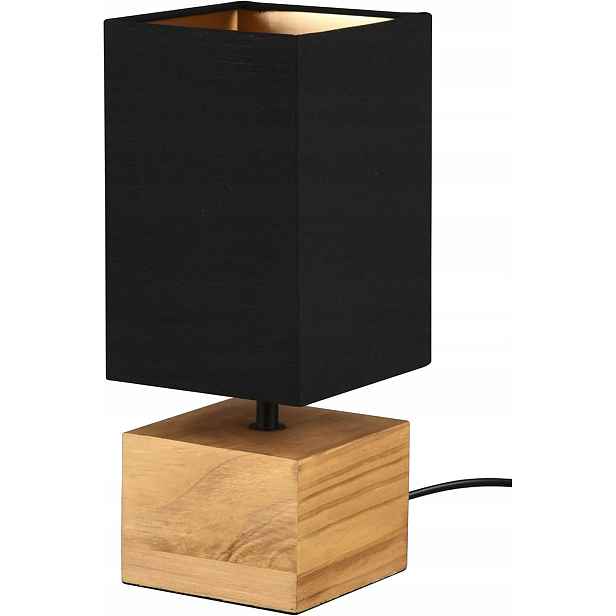 Stolní Lampa Woody Metal Černá Matná Dřevěná Základna Bílá Stínidlo E27
