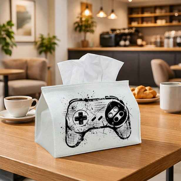 TEMU 1 ks Kryt na krabičku kapesníků do – Ovladač, Gamepad, Grunge , Černé stříkance, Elegantní látkový dávkovač s zesílenými okraji a pratelným