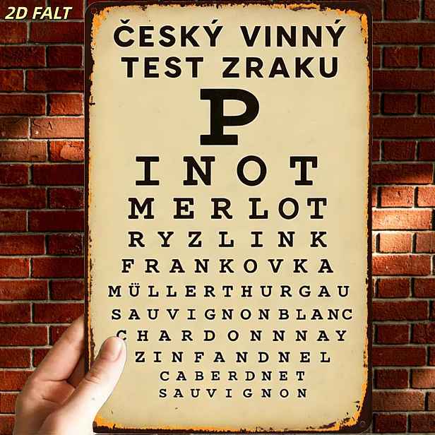 TEMU 2D plochá, 1 ks, zajímavá retro česká tabulka pro testování vína, kovová železná cedule, předvrtané otvory, vhodná pro vnitřní, zahradní,