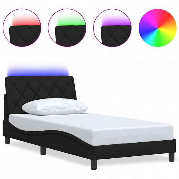 vidaXL Rám postele s LED bez matrace černý 100x200 cm Látka