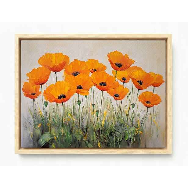 Obraz Rám Americký Box Příroda Zahrada Pole Květiny Oranžové Máky 80x60