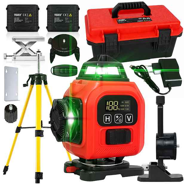 Křížový Laser Laserová Vodováha 4D Rovinná Zelená Stativ 120 CM