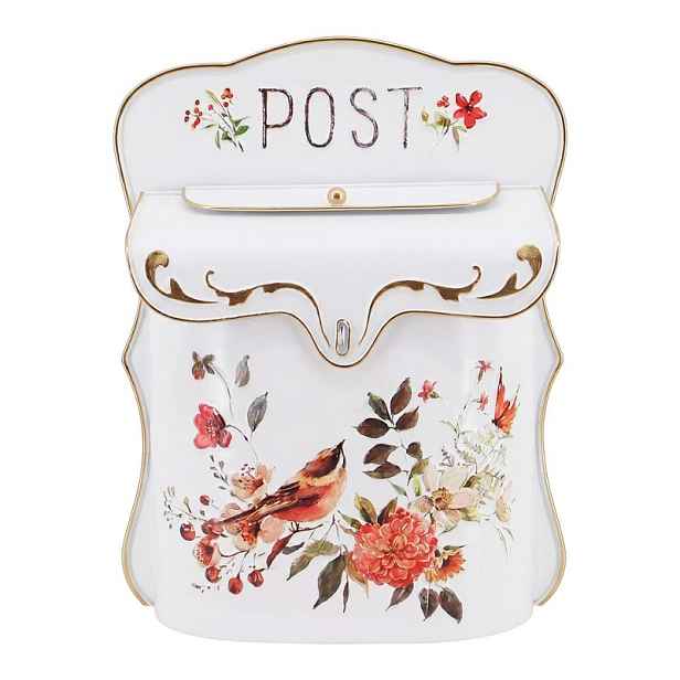 Bílá antik poštovní schránka s ptáčky Post - 28*18*37cm Clayre & Eef