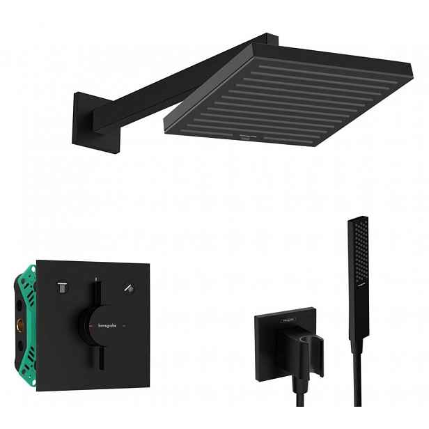 Hansgrohe - Sprchový set s baterií pod omítku, s tělesem, 26x26 cm, matná černá SANI21HHH401