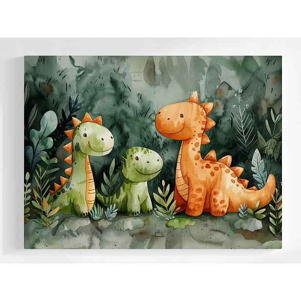 Obraz Na Plátně Akvarel Dinosauři Rodina Máma Táta Portrét 80x60