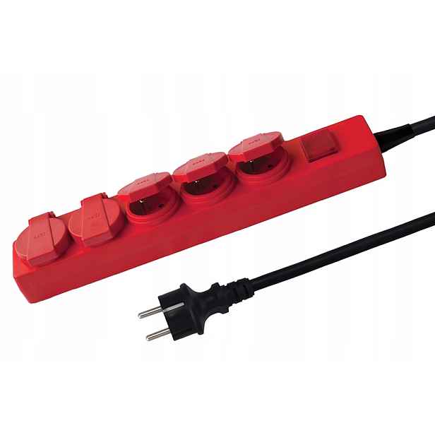 Prodlužovací Kabel Gumový 5 zásuvek 5 m Lišta s uzemněním IP44 H07RN-F3G 3x1,5 mm