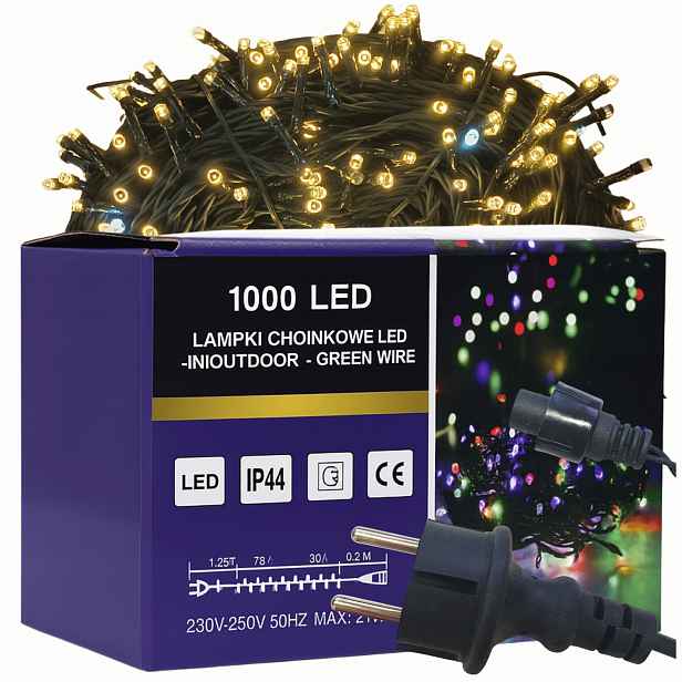 Vánoční osvětlení na stromeček 1000 Led diod blikající bílá teplá venkovní vnitřní