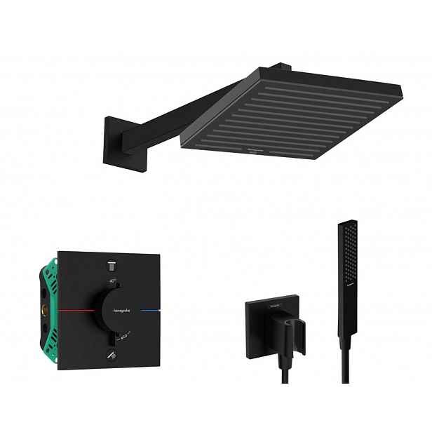 Hansgrohe - Sprchový set s termostatem pod omítku, s tělesem, 26x26 cm, matná černá SANI21HHH403