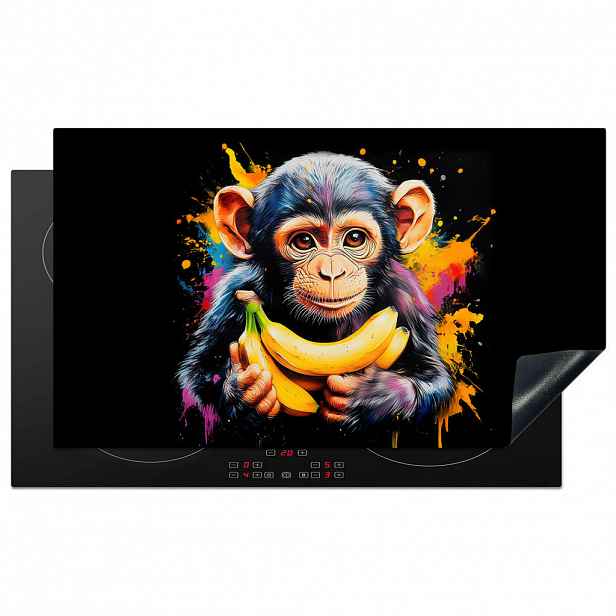 MuchoWow KRYT NA INDUKČNÍ DESKU Opice - Graffiti - Barevné - Banány - Moderní 90x52 cm