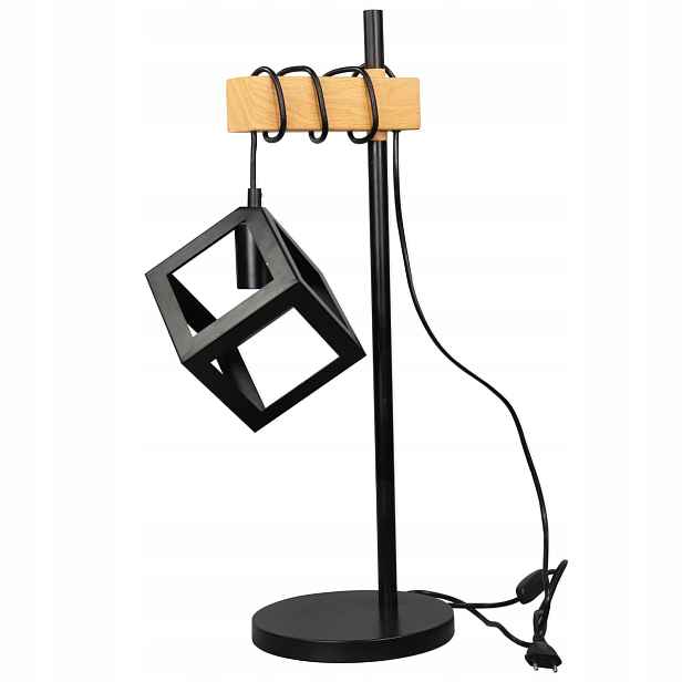 Stolní lampa noční dřevěná černá kostka industriální loft 64 cm Polux