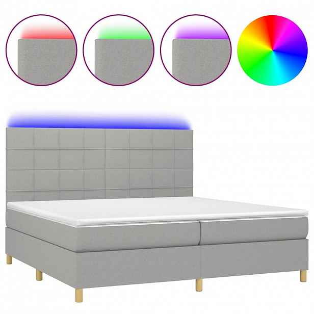 vidaXL Box spring postel s matrací a LED světle šedá 200x200 cm textil