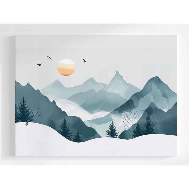 Plakát Krajina Grafika Hory Stromy Slunce 100x75