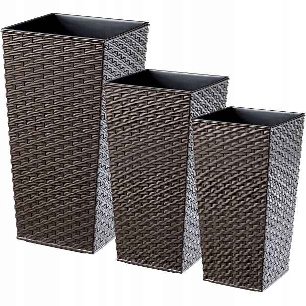 Set 3x Květináč Vložka Mokka Rattan Velká