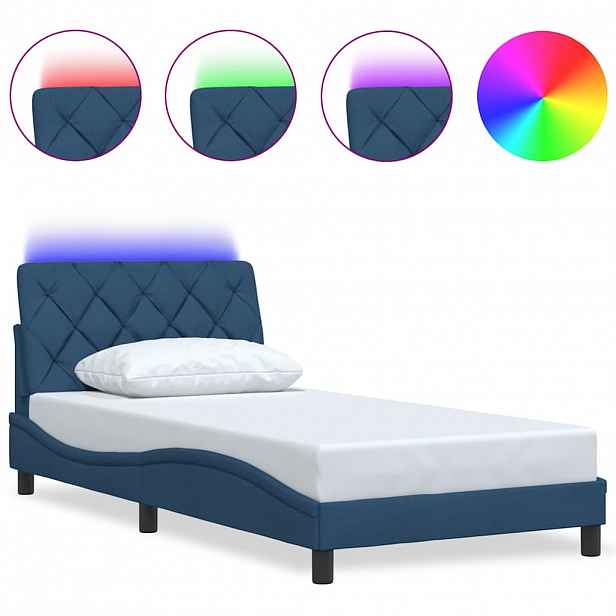 vidaXL Rám postele s LED bez matrace Modrá 100x200 cm Látka