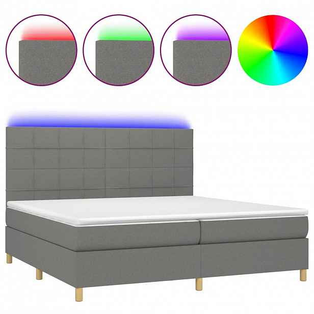 vidaXL Box spring postel s matrací a LED tmavě šedá 200x200 cm textil