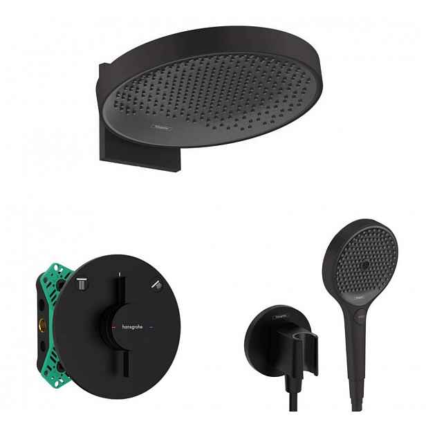 Hansgrohe - Sprchový set s baterií pod omítku, s tělesem, průměr 36 cm, 3 proudy, matná černá SANI21HHH408