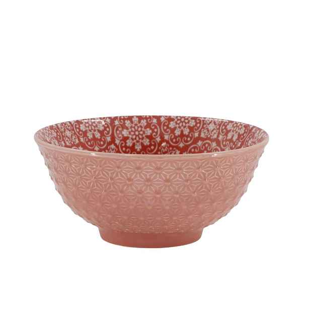 Korálová porcelánová miska s květy uvnitř Arés - Ø 16*7,5 cm / 650 ml Chic Antique