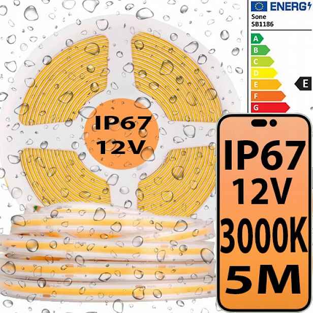 Led pásek Cob 12V Vodotěsný IP67 Venkovní 320D 8W 3000K Bílý teplý
