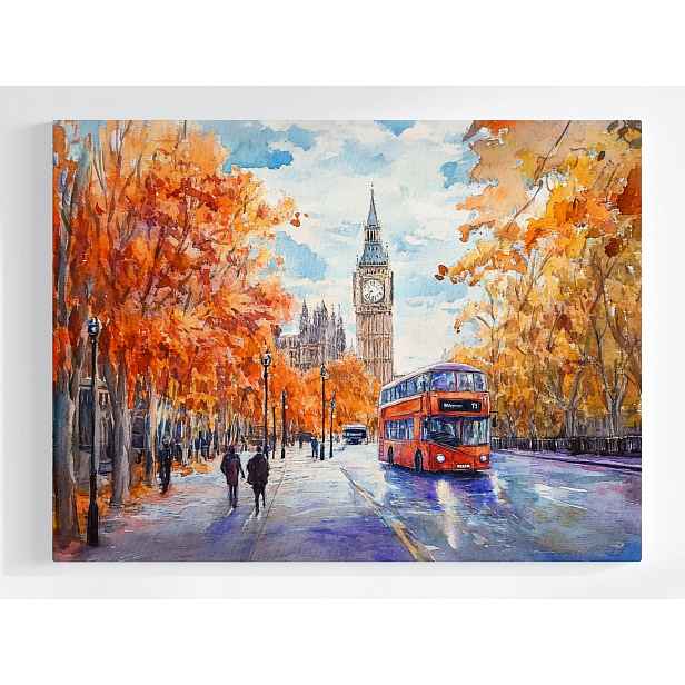 Plakát Město Londýn Big Ben Hodiny Ulice Autobus 100x75