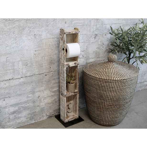 Dřevěný bílý antik stojan na toaletní papír Grimaud Brick - 14*8*82 cm Chic Antique