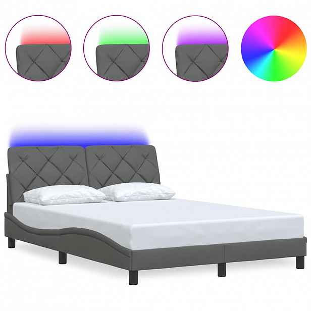 vidaXL Rám postele s LED bez matrace Tmavě šedá 120x200 cm Látka