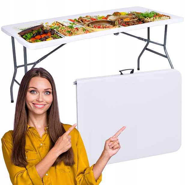 Cateringový stůl Rico skládací do kufru 152 cm, bílý