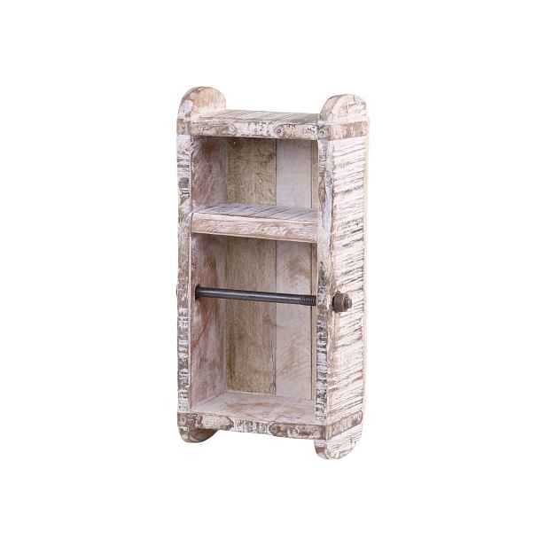Dřevěný bílý antik nástěnný držák na toaletní papír Grimaud Brick - 15*10*30 cm Chic Antique