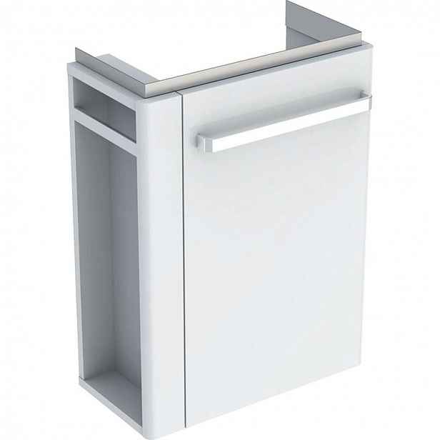 Geberit Selnova Compact - Umyvadlová skříňka, 45x25x60 cm, 1 dvířka, panty vpravo, lesklá bílá/matná bílá 501.496.00.1