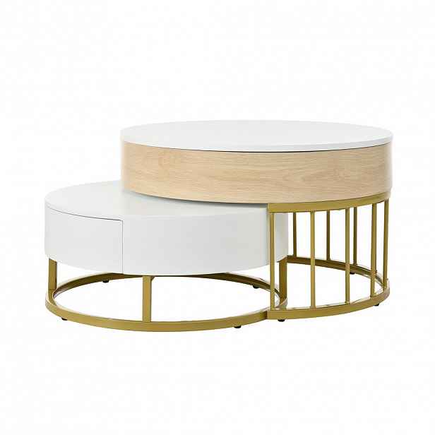 STILVORA SET KONFERENČNÍCH STOLŮ v bílé a přírodní barvě se zásuvkou do obýváku, 70×70×41,5 cm