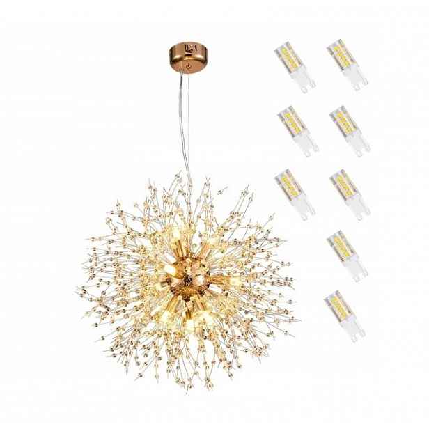 Elegantní Závěsná Lampa Zlatá Pampeliška G9 Glamour Premium Křišťálová
