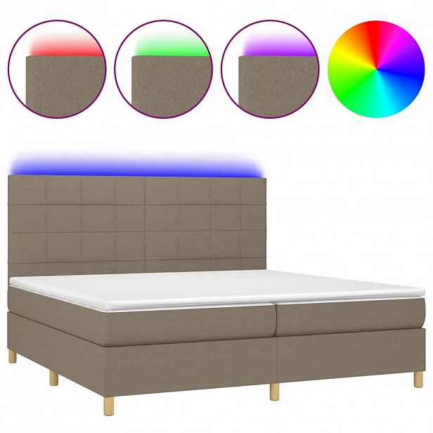 vidaXL Box spring postel s matrací a LED taupe 200x200 cm textil