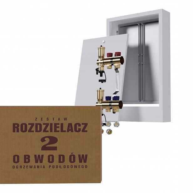 Manuální rozdělovač 2 okruhy pro radiátory nástěnná skříňka Pex