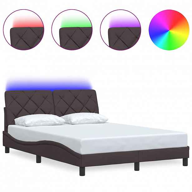 vidaXL Rám postele s LED bez matrace Tmavě hnědá 120x200 cm Látka