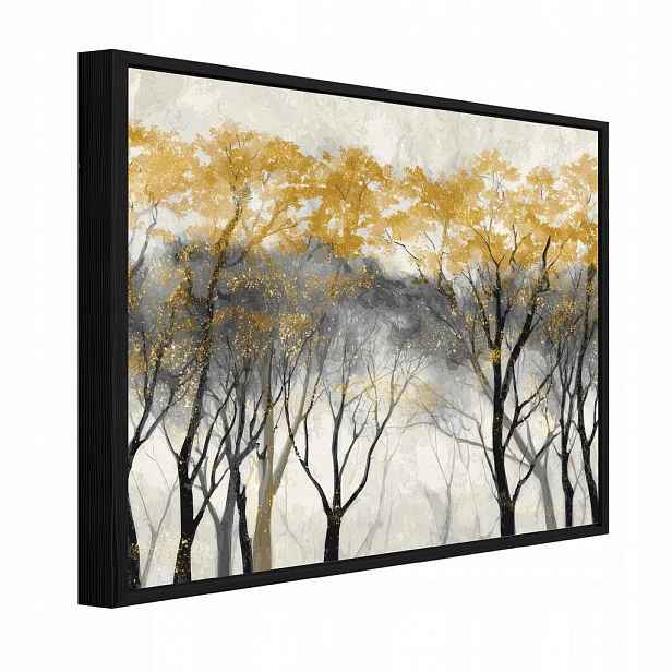 Wallarena ZARÁMOVANÉ obrazy lesní stromy zlaté 120x80 cm