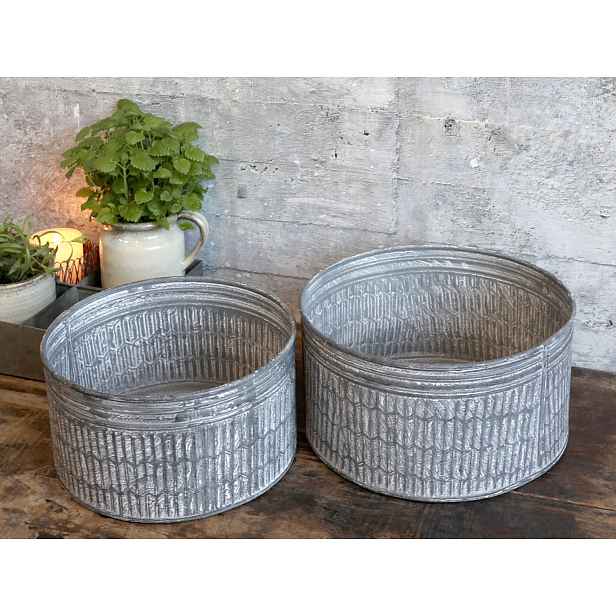 2ks dekorační plechové zinkové antik obaly na květináče - Ø 29*15 cm Chic Antique