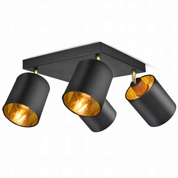 Lampa Stropní Svítidlo Pohyblivý lustr Stínidla Černá Zlatá