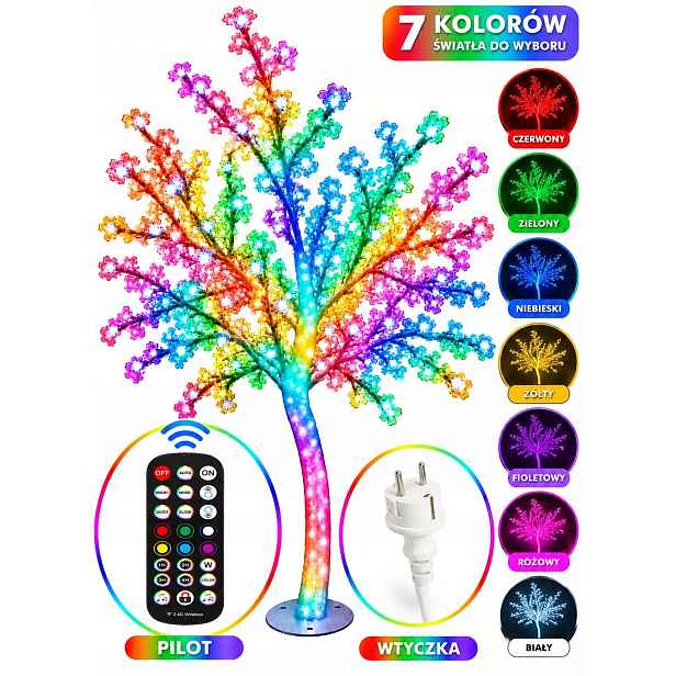 Strom Višeň Led 180 CM – Dekorativní Stromek Měnící Barvy, 7 Režimů