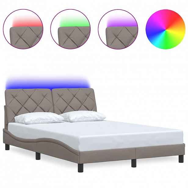 vidaXL Rám postele s LED bez matrace Taupe 120x200 cm Látka