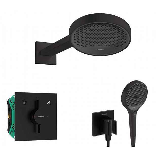 Hansgrohe - Sprchový set s baterií pod omítku, s tělesem, průměr 25 cm, 3 proudy, matná černá SANI21HHH405