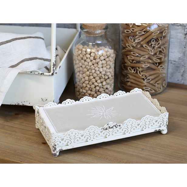 Krémový antik kovový držák na ubrousky s patinou Bione - 21*11*5cm Chic Antique